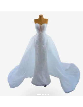 Off Shoulder Beaded Elegant Wedding Dress with Detachable Train Bridal Gown