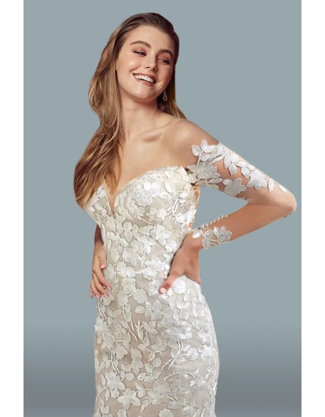 Lace Long Off Shoulder Mermaid Wedding Dress
